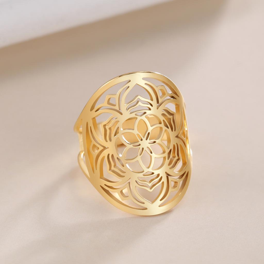 Likgreat Mandala Jóga Állítható Gyűrűk Új Rozsdamentes Acél Lótusz Virág Divatos Pár Ujjgyűrűk Amulett Wicca Ékszer Ajándékok