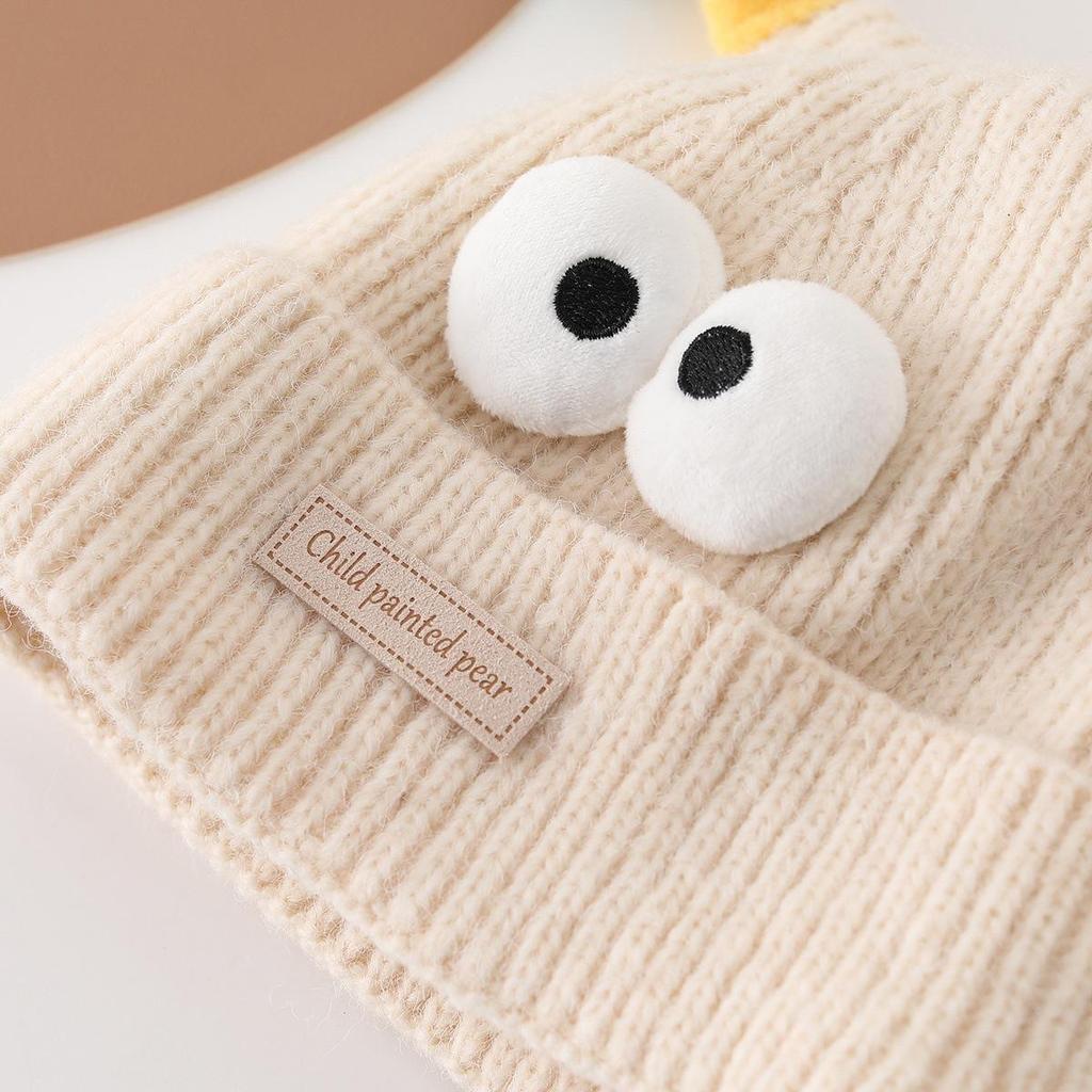 Festive Red Winter Knit Pullover Hat for Kids - Thick, Warm & Windproof with Ear Protection