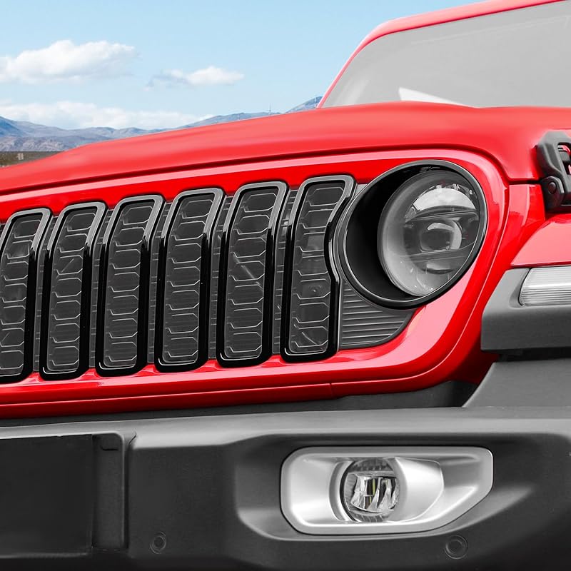 JeCar Grill Erts For Jeep Wrangler JL JLU 2024+ Grill Covers & Headlight Covers Trim Kit Accessories (Red)