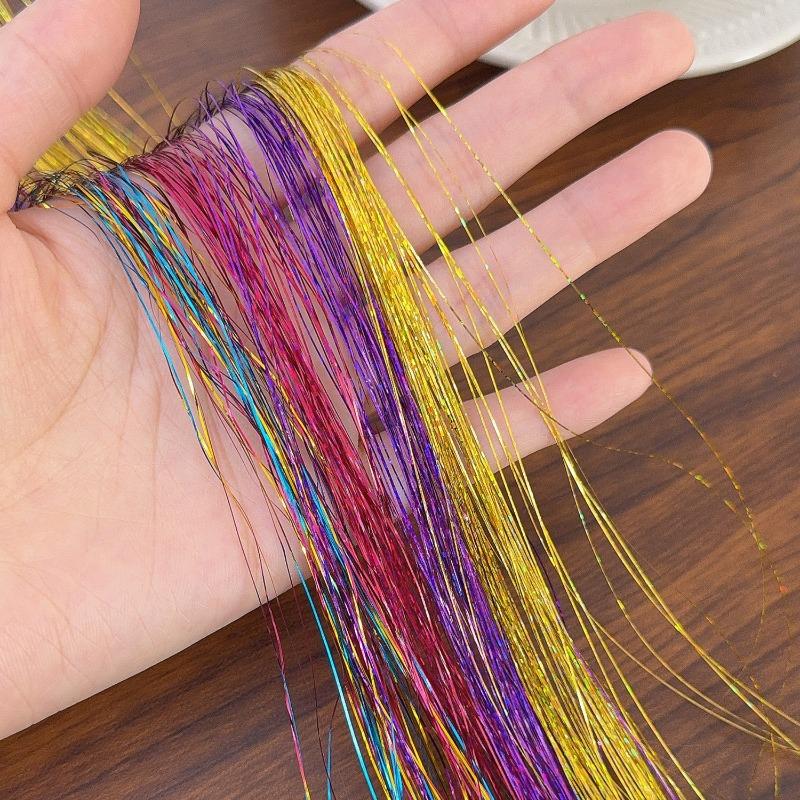 12pcs Colorful Shiny Synthetic Sparkling Tinsel Hair Extensions for Women Braiding Tools BB Clip Wig Concert Hair Accessories