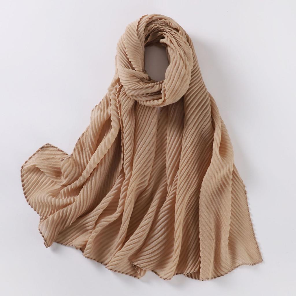 Large Size Pleated Hijab Scarf For Women Muslim Daily Wear