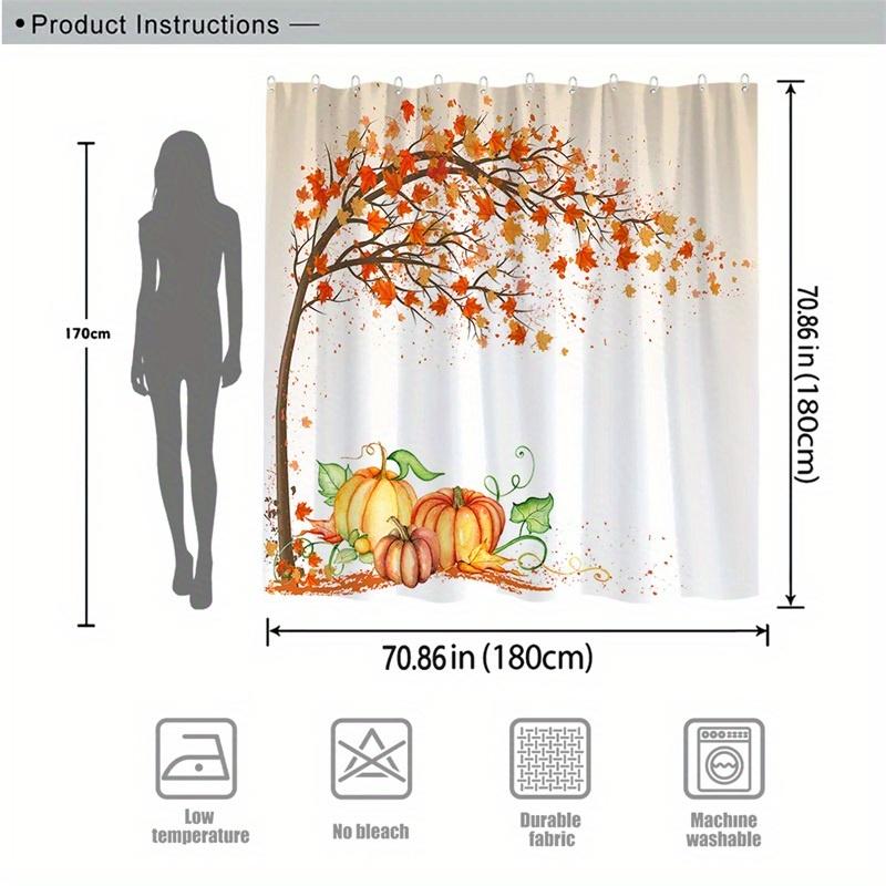 1 Vibrant Autumn Trees and Pumpkin Shower Curtain - Polyester Fabric Machine Washable Polyester Bathroom Decor