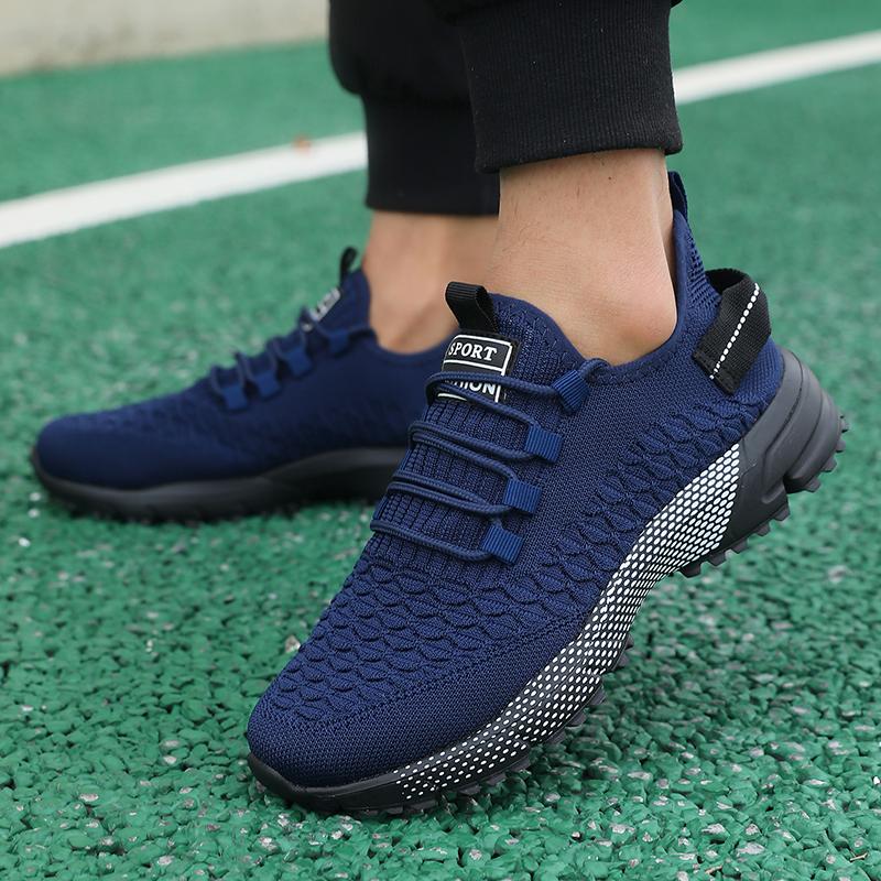 Men Sports Shoe Summer Mesh Breathable Lightweight Running Sneakers Youth Running Sports Leisure Flat Bottomed Lace Up Sneakers