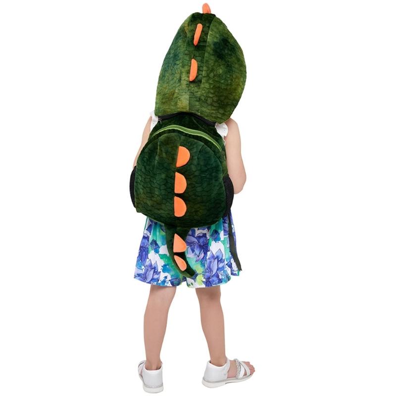 Children's Plush Backpack with Removable Hood Fun Dinosaur Theme Children's Toy School Bag for Preschool or Short Trip