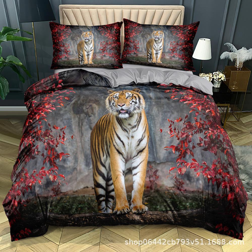 Home Textile Three-Piece Set 3D Printed Tiger Picture Pillowcase Bedding