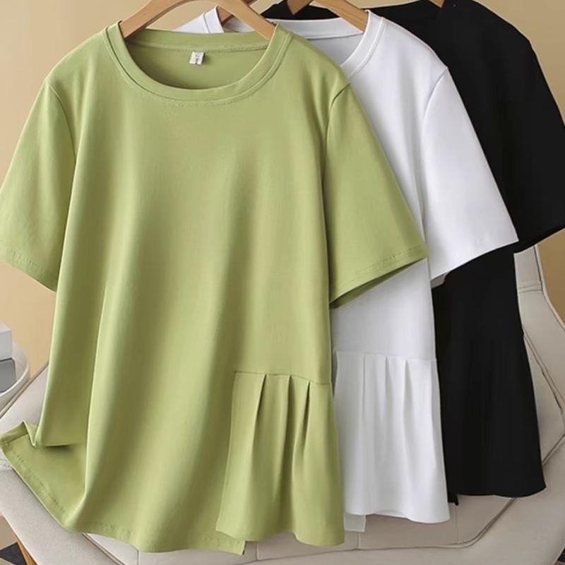 T-Shirt Damen Sommer Lässig Große Größe Locker Rundhalsausschnitt Pullover Kurzärmelige Oberteile