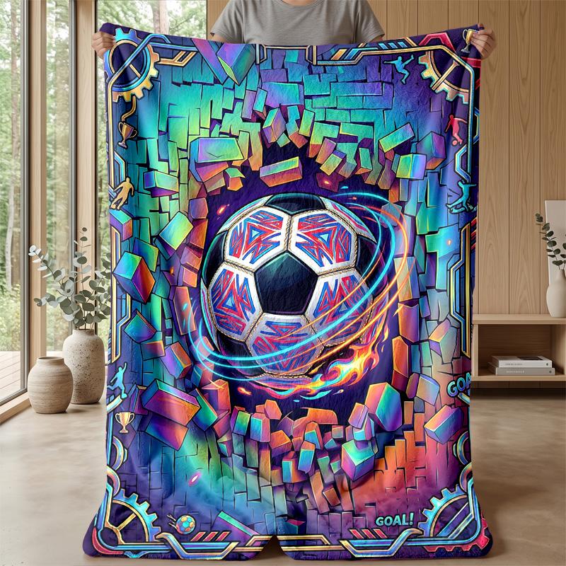 Soccer Ball Breaking Through Wall Theme blanket Lightweight Warm Flannel Blanket Decorative Throw Blanket for Home Decoration