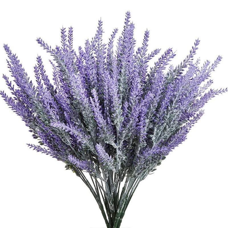 Artificial Lavender Bouquet - Fake Flowers & Flocked Wheat Ear for Home Decor
