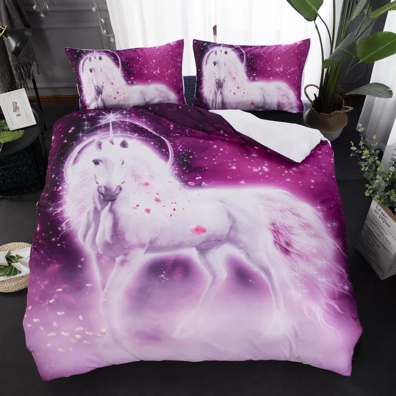 Green Pastoral Comforter Set Quilt Cover Pillowcases Bedclothes Unicorn Bedding Set Kids Full Duvet Cover Set 2/3 Pcs Pink White