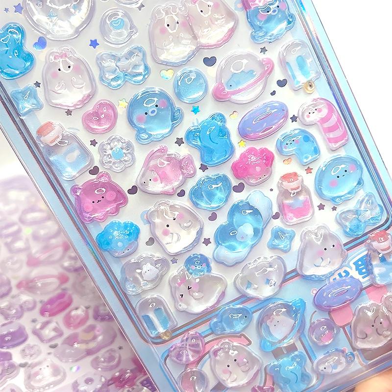 Animals Cute Fruit Jelly Bubble Stickers 3D Relief Stickers Bonbon Drop Seal Stickers For Diy Phone Case Diary Laptop Decals