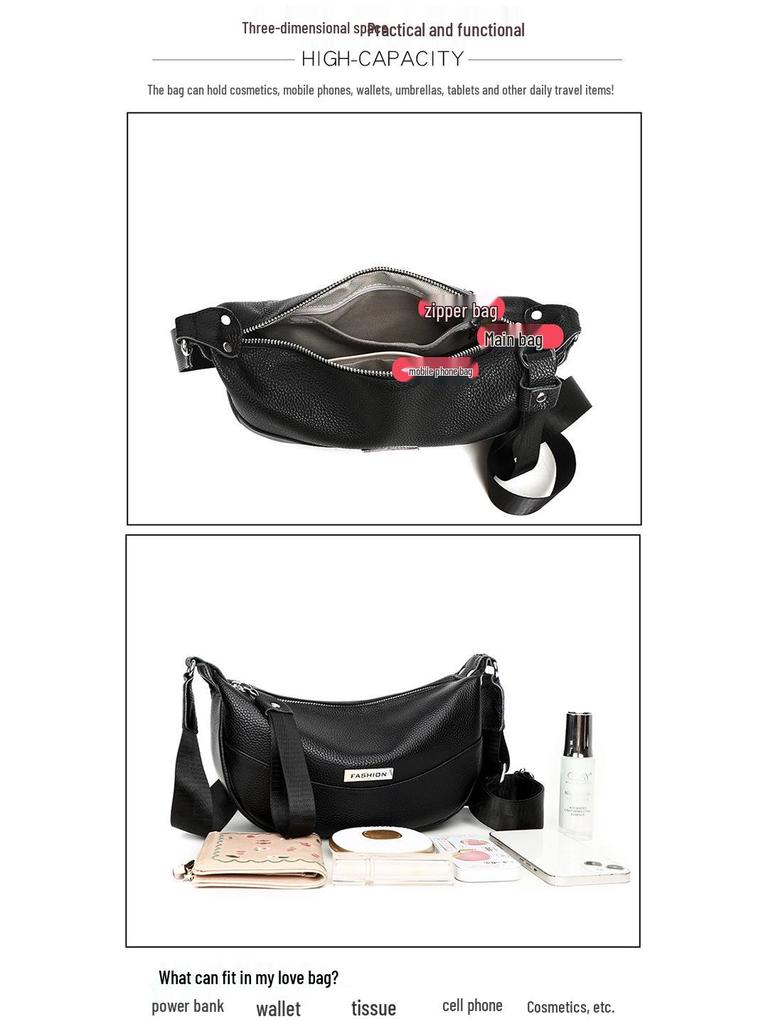 2025 Autumn/Winter Women's Top Layer Cowhide Shoulder Crossbody Bag