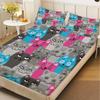 3pcs Colorful Cats Fitted Sheet Cartoon Cat Pattern 3D Print Gifts For Students Girls 100% Polyester Flat Sheet With Pillowcases