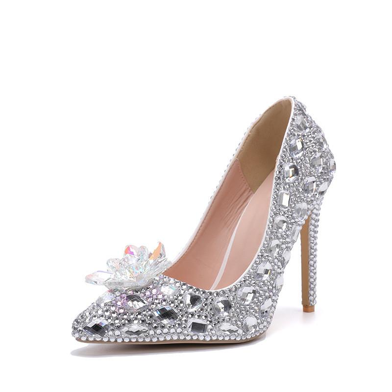 Fashion Luxury Handmade Full Diamonds Rhinestones Women Pumps Fashion Crystal Flowers Stiletto High Heels Lady Banquet Wedding Shones