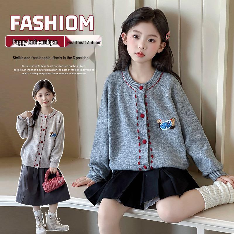 Autumn 2025 Girls' Knit Cardigan: Stylish Korean Fashion Sweater for Big Kids