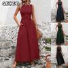 Fashion Summer Spring Solid Color Print Sleeveless O-Neck Casual Dresses