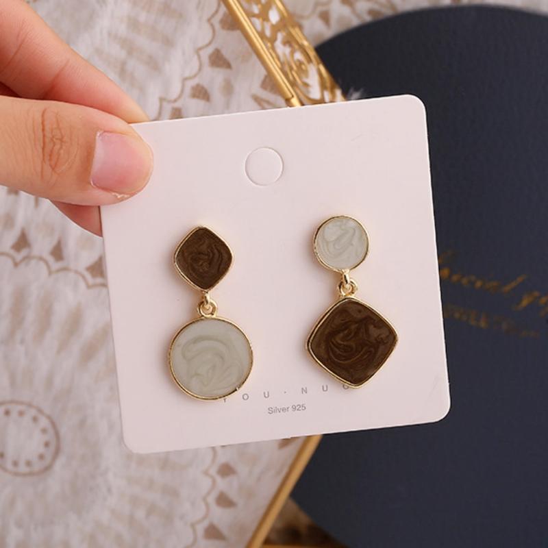 Asymmetrical Enamel Dangle Earrings for Women Korean Blue Round Pendants Geometric Drop Earrings boucle oreille femme