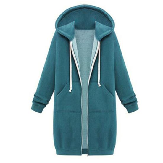 Chic Lady Solid Color Long Sleeve Casual Hooded Sweatshirt Coat Zipper Outwear