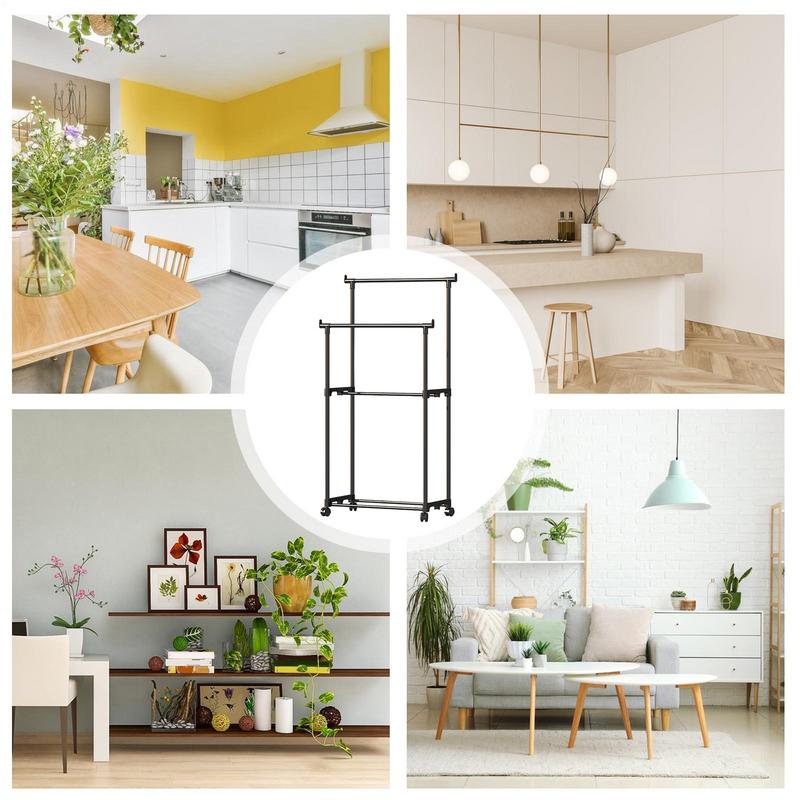 Double Clothes Rack Metal Heavy Duty Clothing Rack Rolling Closet Organizers And Storage Multi-Functional Wardrobe Space Saver
