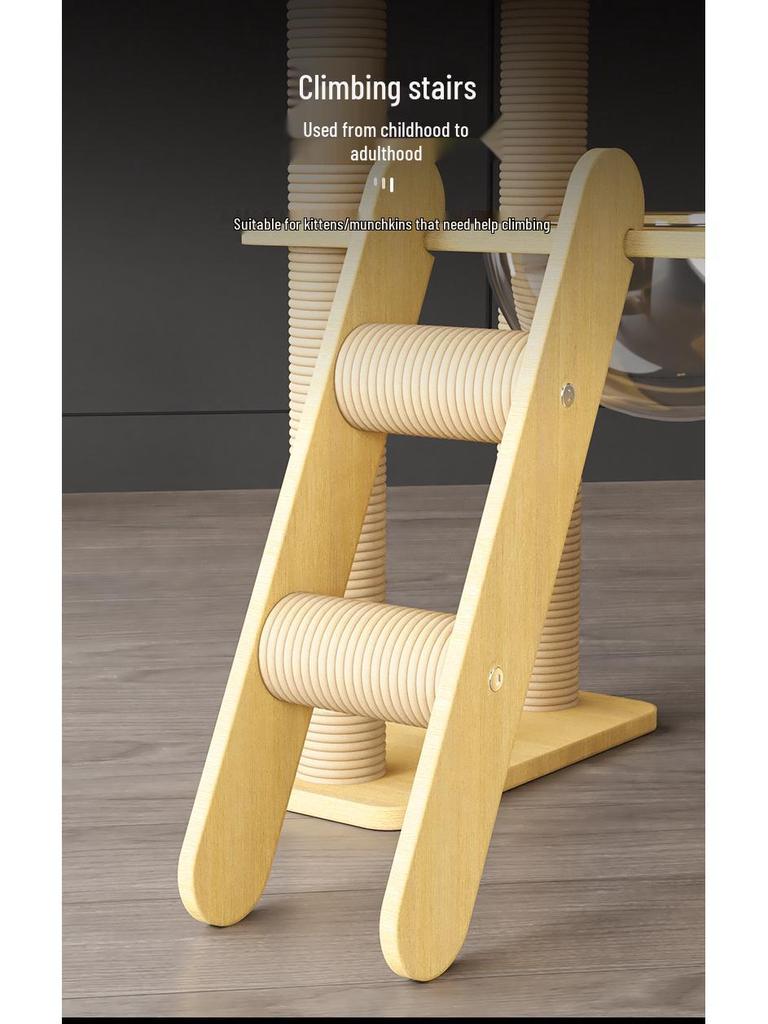 Compact Solid Wood Cat Tree with Climbing Frame & Space Capsule Bed for Large & Small Homes