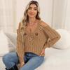 European Size Sweater Foreign Trade Cross-border Women's Suspender Off-the-shoulder Sweater Hand-hooked Decorative Twist Knitted Pullover Sweater