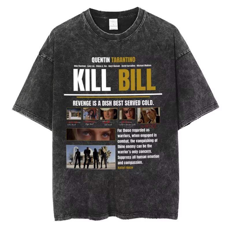 Famous Director Quentin Tarantino Movie Kill Bill Vintage Washed T Shirts Unisex Women Casual Cotton Retro Short Sleeve Tshirts