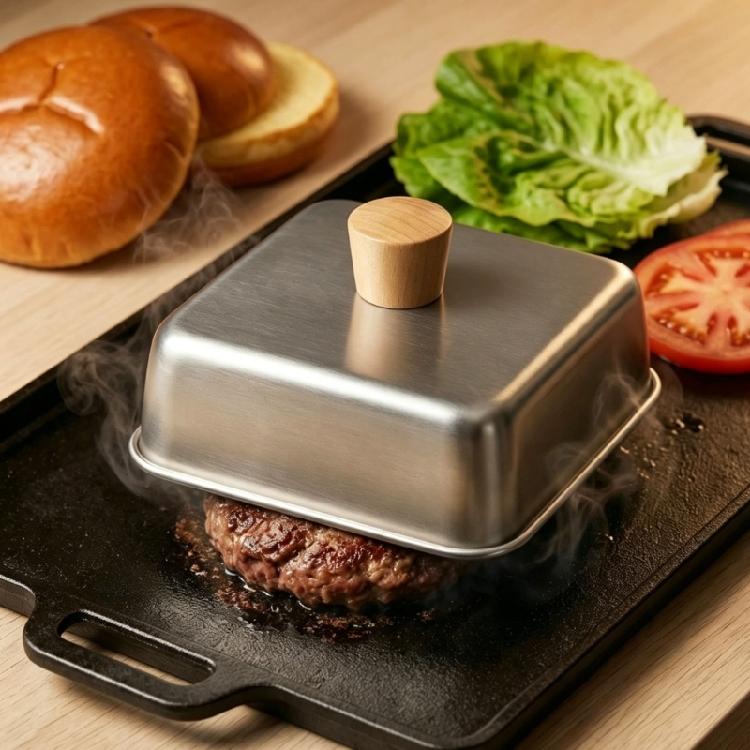 Stainless Steel Cooking Lid With Heatproof Wooden Handle Heat Resistant Basting Cover For Home And Restaurant Use