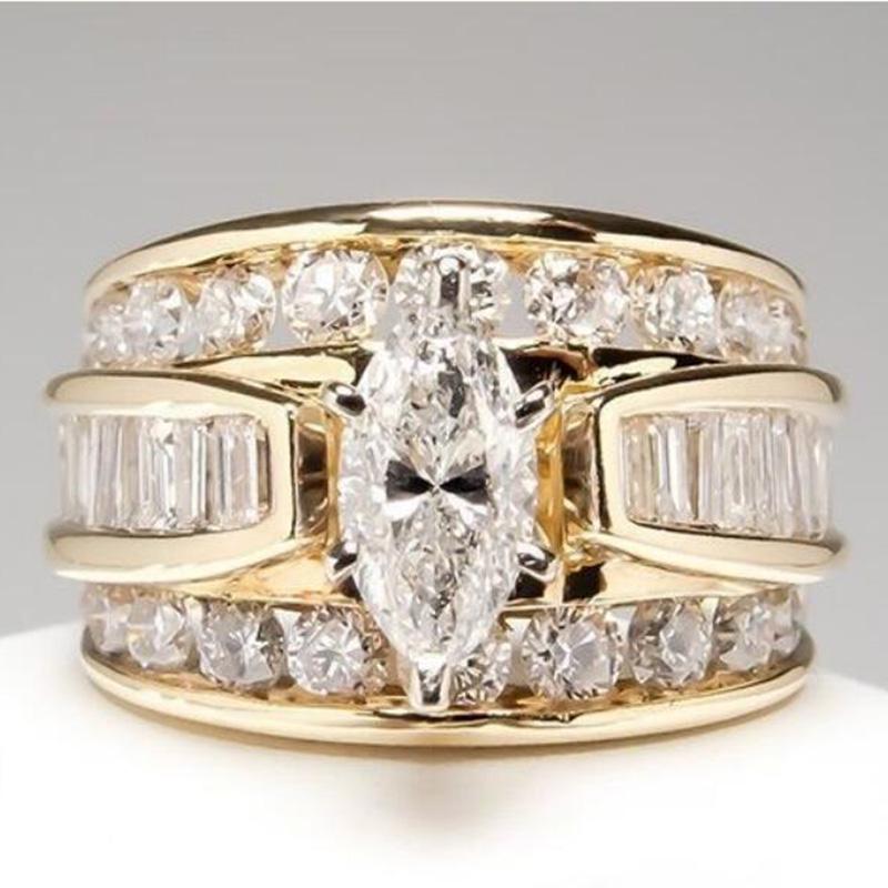 Huitan Luxury Marquise Cubic Zirconia Wedding Rings for Women High-quality Silver Band Modern Design Fashion Rings Jewelry