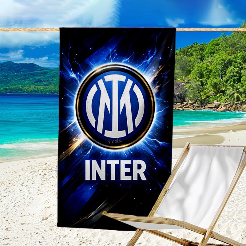 Asciugamano da Spiaggia con Stemma Inter Milan - Morbido, Assorbente in Microfibra, Leggero, Ideale per la Spiaggia, Feste, Viaggi, Campeggio regali per tifosi