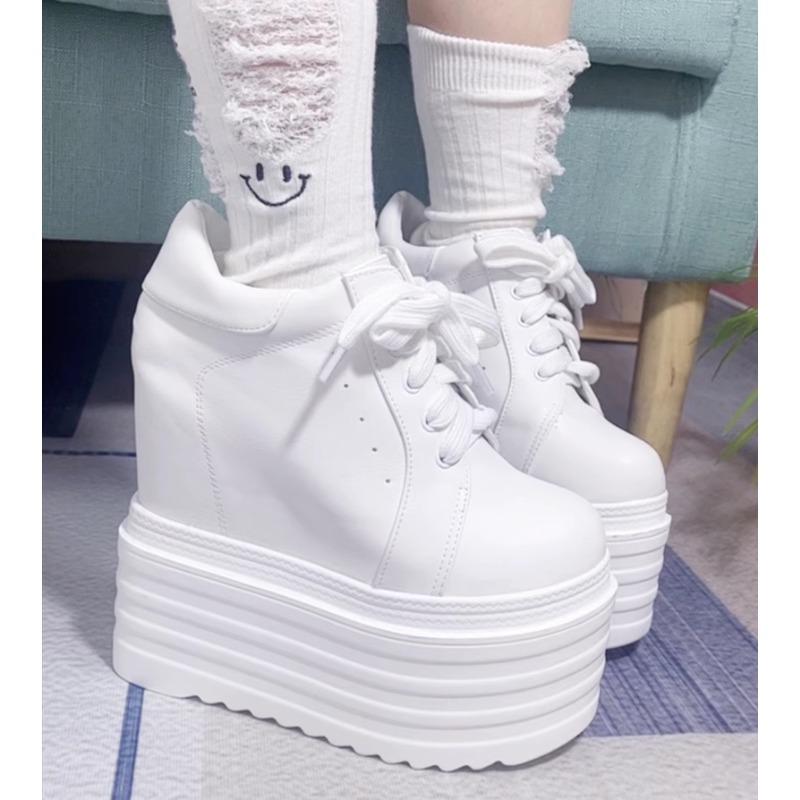 Mada Natūrali Oda 14CM 16CM Rudens Stambūs Sportbačiai Platforma Su Pleištuvarpiu Raišteliai Kvėpuojantys Kulnai Tuščiaviduriai Batai Vulkanizuoti Pavasario Moteriški Batai