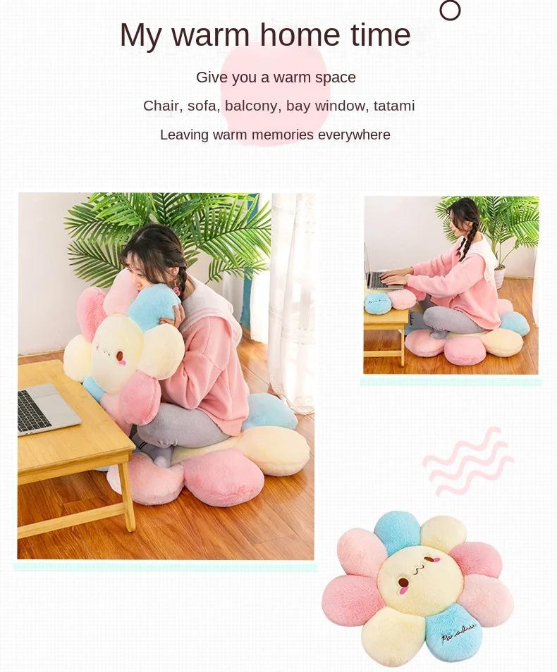 40cm Cute Colorful Round Sunflower Cushion Bedroom,Living Room Office Cushion Birthday Gift Floor Cushion Murakami Pillow