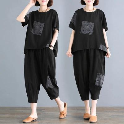 Printed Loose Large Size Sports Suit Women's Summer Cover Meat Retro Slim Casual Two-piece Women's Clothing