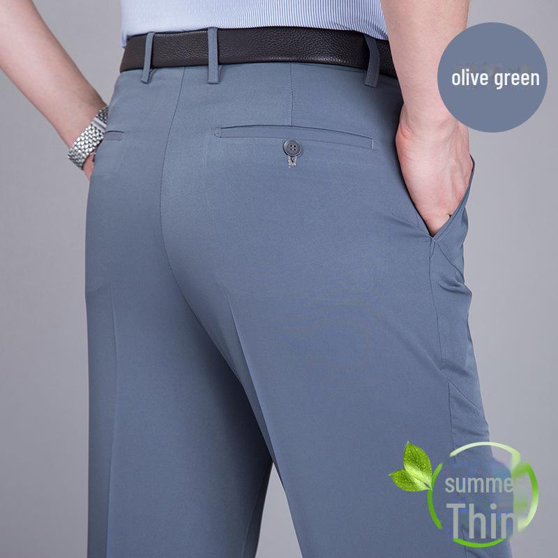 Men's Summer Mulberry Silk High-Waist Loose White Trousers