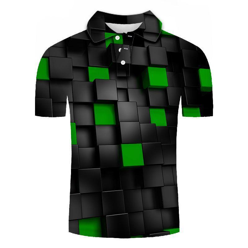 Trendy Short-sleeve Polo Shirt with Stylish Geometric Pattern, Perfect for Casual Daily Wear.