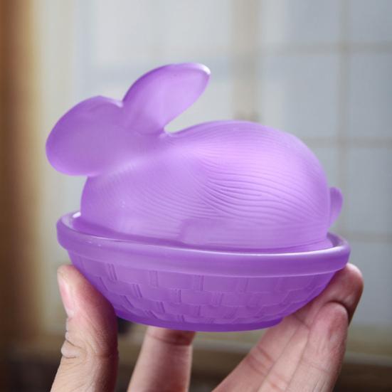 Yousheng Glass Rabbit Candy Dish Easter Bunny Cookie Jar with Lid Decorative Candy Bowl for Snacks Party Treats Home Spring Table Decor