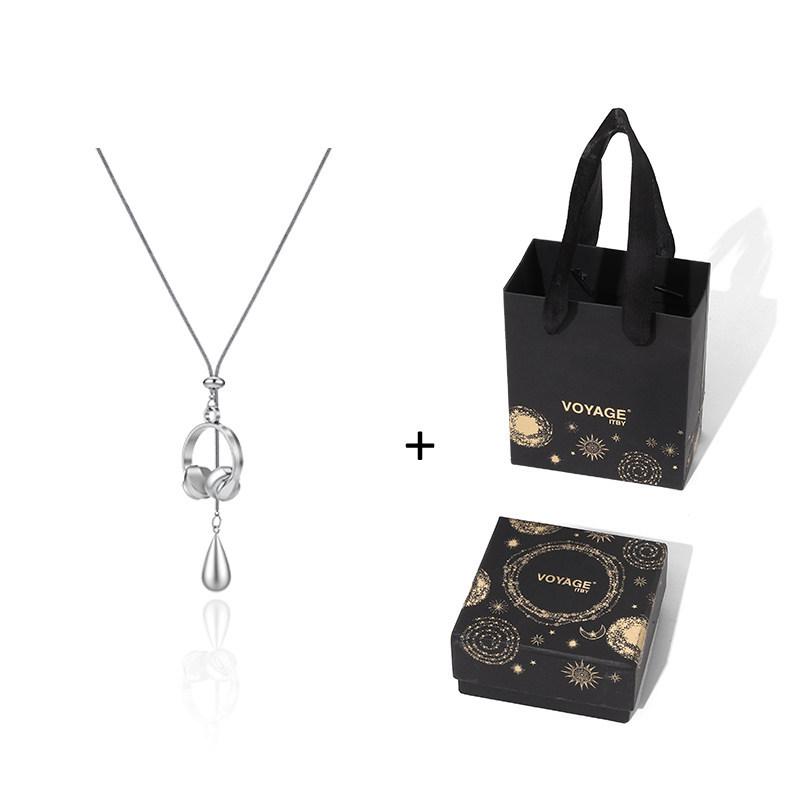 Silver Water Drop Earphone Pendant Necklace for Women and Men - Titanium Steel Sweater Chain with High-End Autumn and Winter Style.