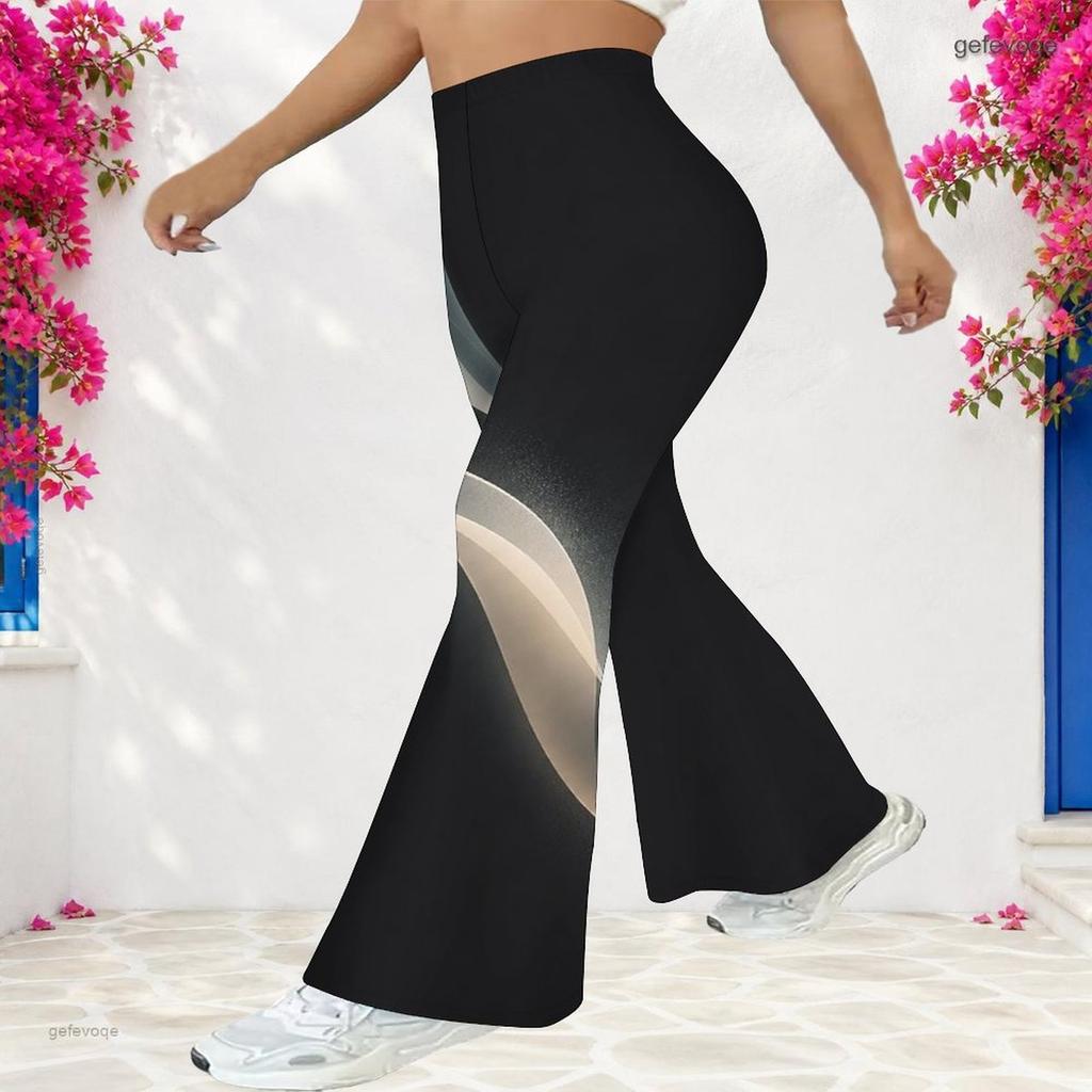Women's Casual High Waist Flare Pants, Distressed Print Streetwear Bell Bottom Trousers