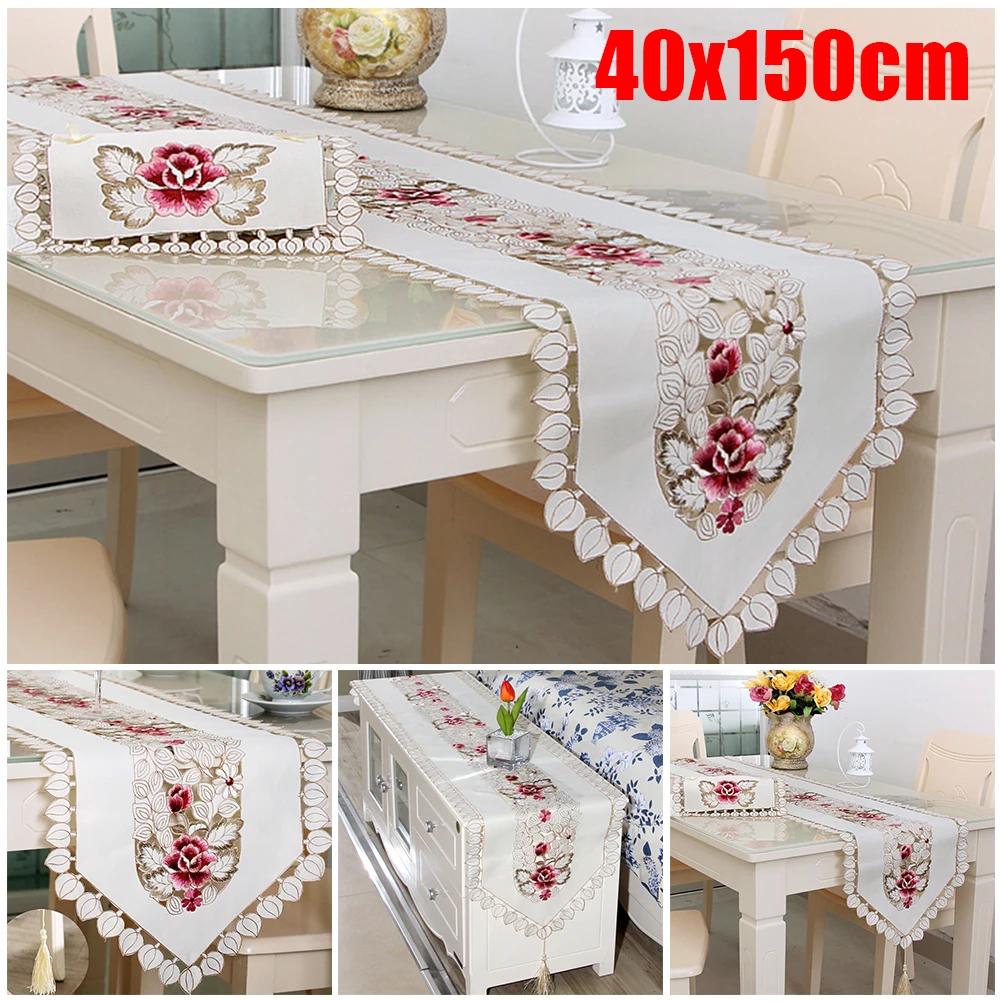 Embroidered Table Runner Tablecloth Lace Rectangle Dining Table Cloth For Party Kitchen Placemat Home Decor Dust Cover