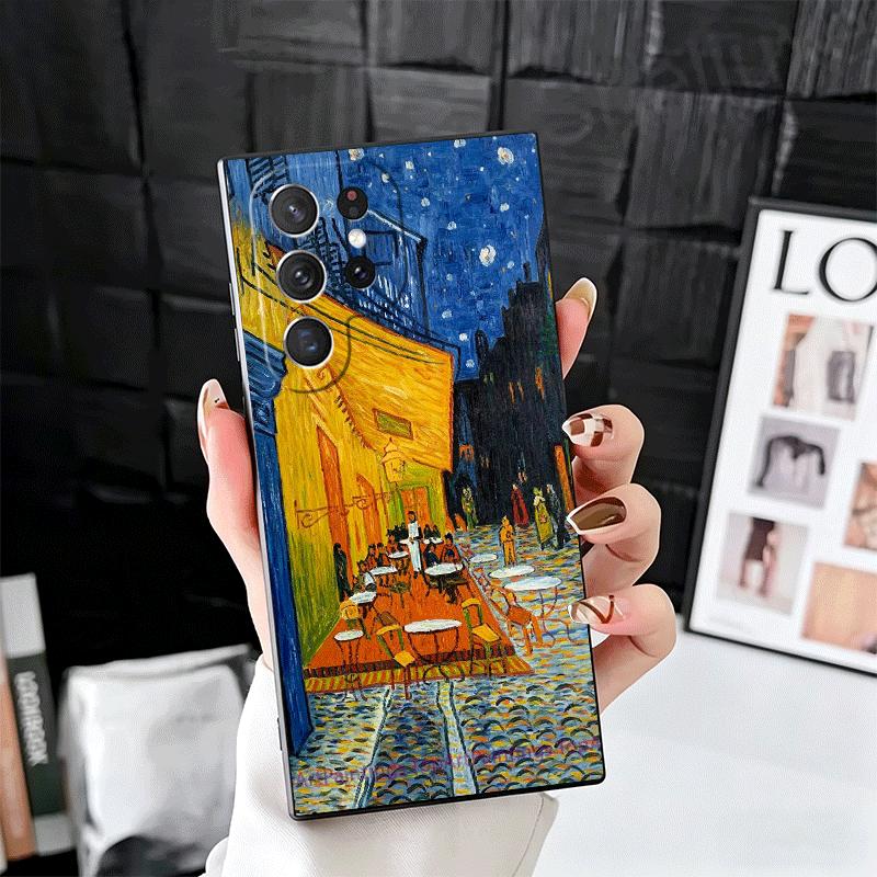 Van Gogh Oil Painting Aesthetics Soft Phone Case for Samsung Galaxy S26 S25 Edge S24 Ultra S23 Plus S22 S21 FE S20 Black Cover B