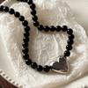 Black Beaded Necklace Heart Pendant Choker Chain Necklace Beads Choker Party Accessories Gift for Men Women Girlfriends