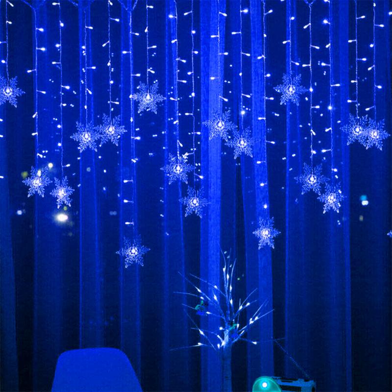 Guirlande lumineuse LED flocon de neige de noël, guirlande lumineuse clignotante, rideau lumineux, décoration fantaisie pour fête de vacances, nouvel an