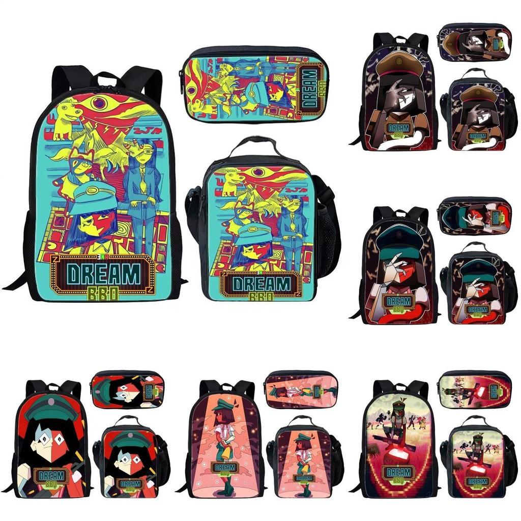 Bbq Dream Ena Pattern Printing Backpack Lunch Bag Pen Case Set For Gift Student