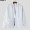 INCERUN S-5XL Men Long Sleeve Striped Open Front Cardigan Kimono Tops