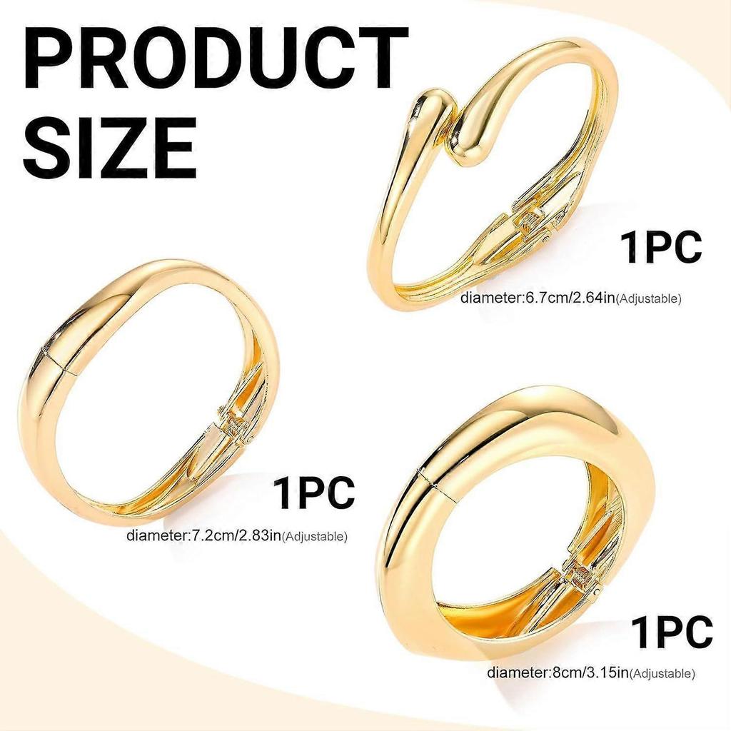 Set of 3 Chunky Gold Bangles for Women 14K Gold Plated Trendy Wide Open Bangle with Hinge Delicate Minimalist Jewellery Gifts