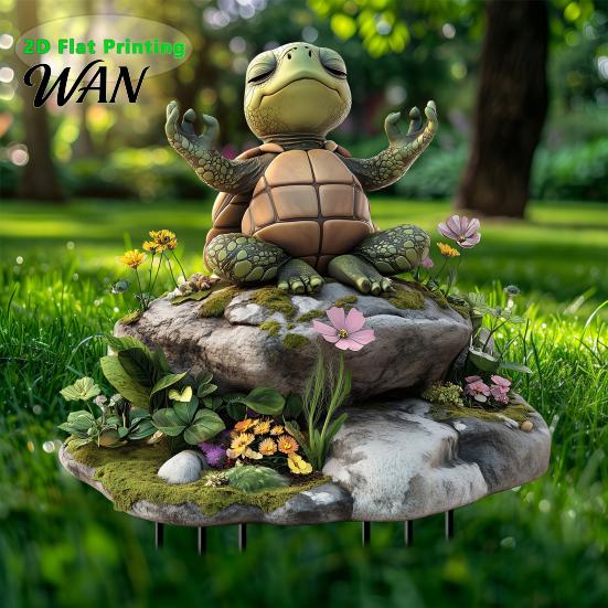 Yoga Turtle Decoration Garden Stake, 2D Flat Acrylic Sitting Zen Decoration, Sit Courtyard Stake In Meditation Yard Art for Planter Lawn Plant Pot