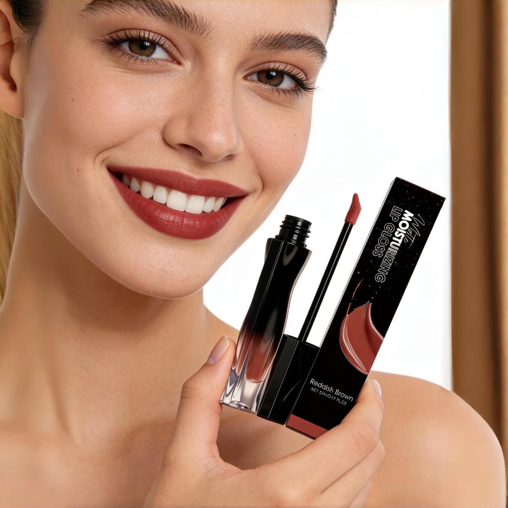 Sexy Long Lasting Velvet Matte Lip Gloss Liquid Lipstick Lip Makeup Women Beauty Reddish-brown Nonstick Cup Waterproof Lip Gloss