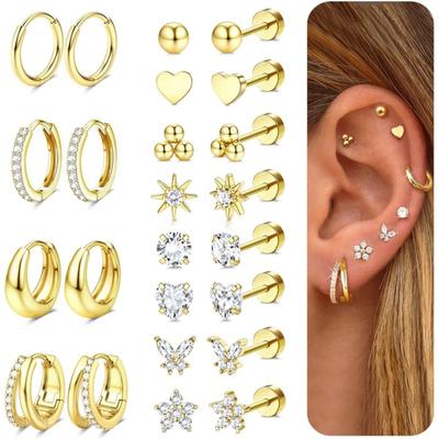 Drperfect 1 Par de Brincos de Fundo Plano para Mulheres Brincos de Aço Cirúrgico para Ouvidos Sensíveis Argola Pino Piercings de Cartilagem Tragus