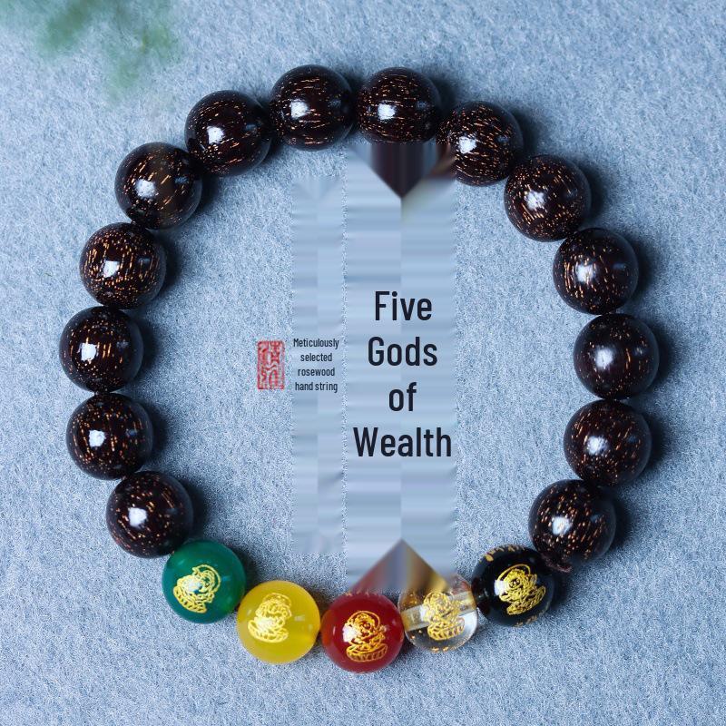 Wutai Mountain Ethnic Style Dragon Wood Rosary Bracelet with Six Paths & Five Paths God of Wealth Beads.