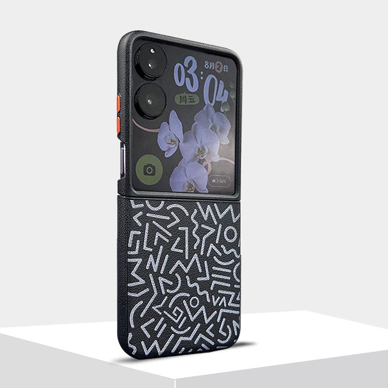 Mix Flip Handyhülle Einfache Leder Schutzhülle für Xiaomi Mix Flip Geometrisches Graffiti Gitter Metall Unabhängige Tastenabdeckung