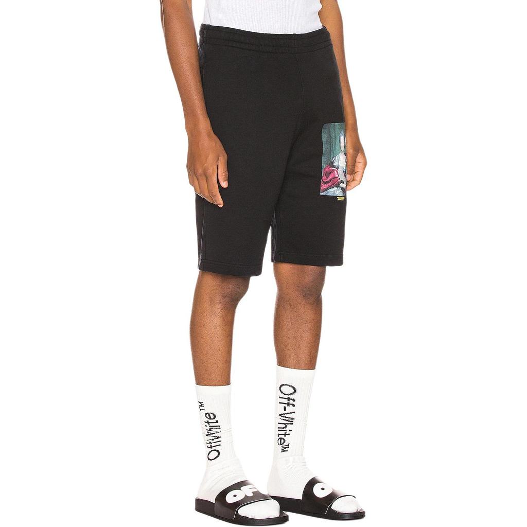 Off-White Printed Elastic Waist Casual Shorts Regular Fit Men Shorts Black OMCI006E19E300051088