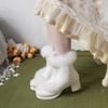 Lolita Cosplay Costom Ankle Boots Girls with Rabbit Fur Black Pink White Women 2024 Uniform Leather High Heels Sweet Shoes